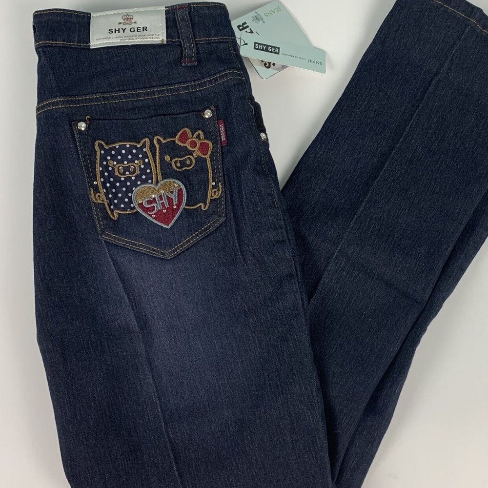 SHY GER Jeans Size L High Rise Embroidered NWT